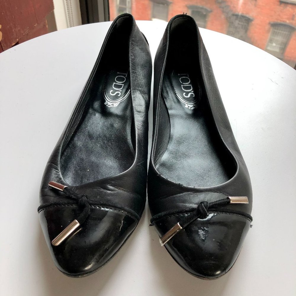 Tod's Patent Leather Cap Toe Ballet Flat 7.5